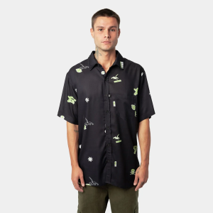 CAMISA LOST BEACH TRASH MANGA CURTA BOTÃO PRETO