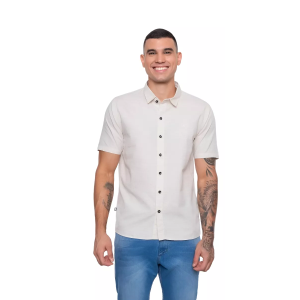 CAMISA HD LINHO COLOR NATURAL OFF WHITE MANGA CURTA BOTÃO